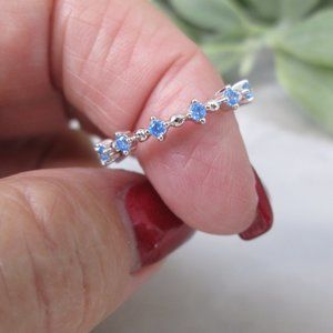 Minimalist AQUAMARINE 925 Sterling Silver Thin Eternity Band>Birthstone,Dainty
